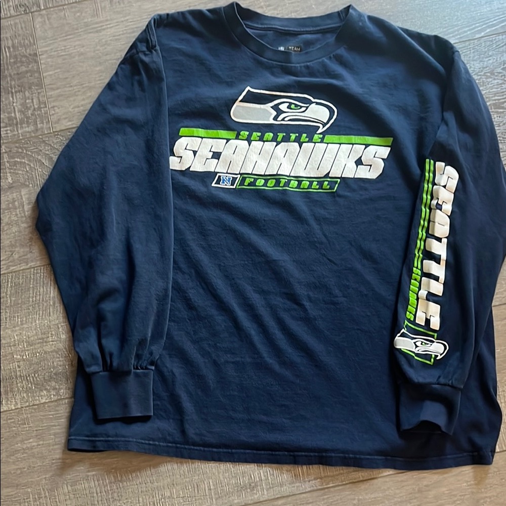 NFL Seattle Seahawks Blue and Green Long Sleeve Tee
